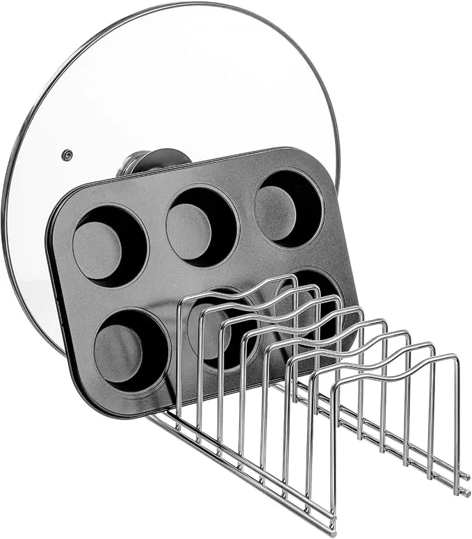Pot Pan Lid Holder Drying Rack, Bakeware Lid Storage Organizer, Pantry and Cabinet Holder