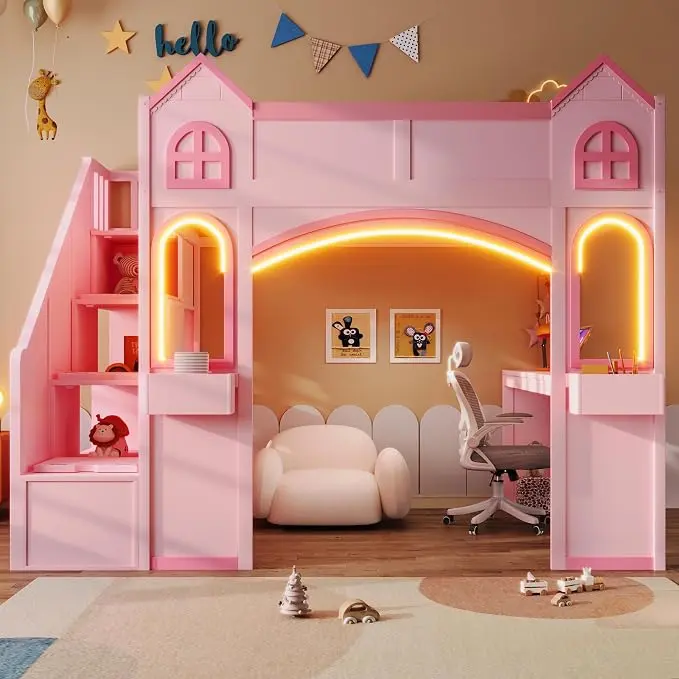Princess-Themed Castle Loft Bed