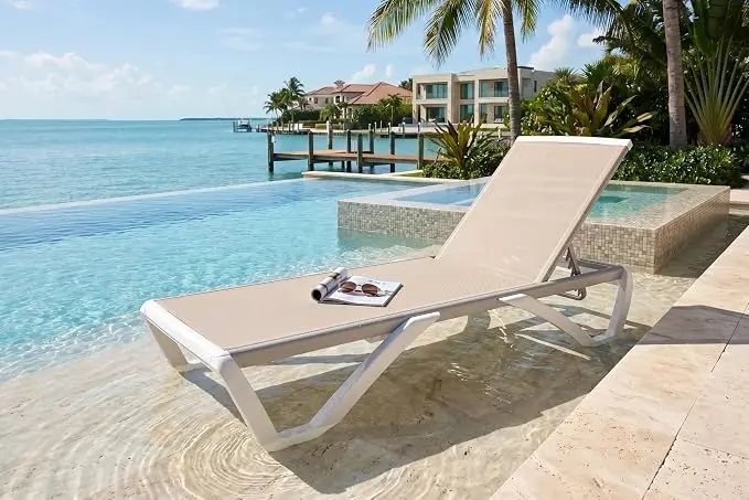 PURPLE LEAF Patio Chaise Lounge Chair Outside Aluminum Plastic Stackable
