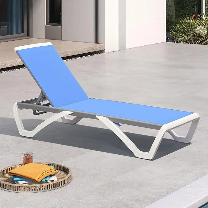 PURPLE LEAF Patio Chaise Lounge Chair Outside Aluminum Plastic Stackable