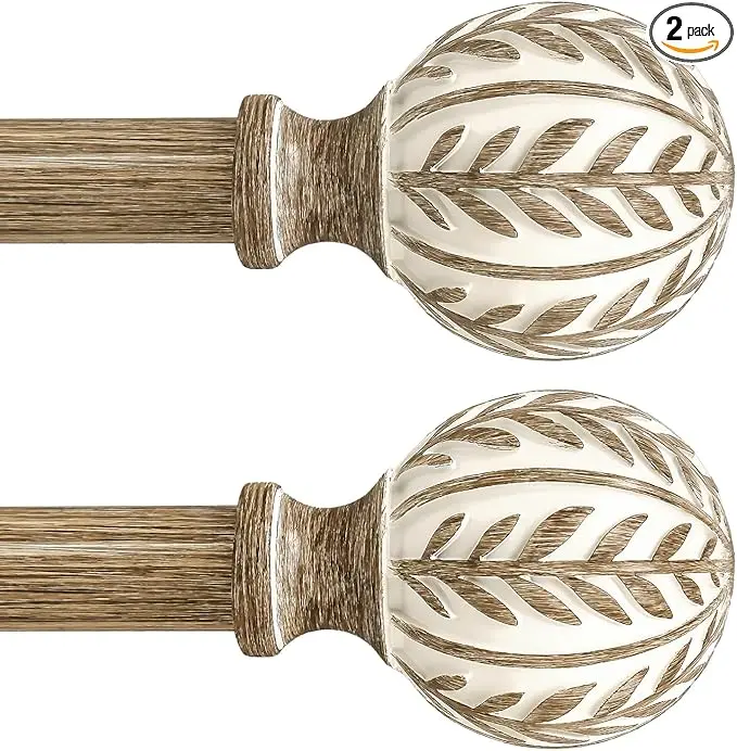 QDWIS 2 Pack Boho Wood Curtain Rods