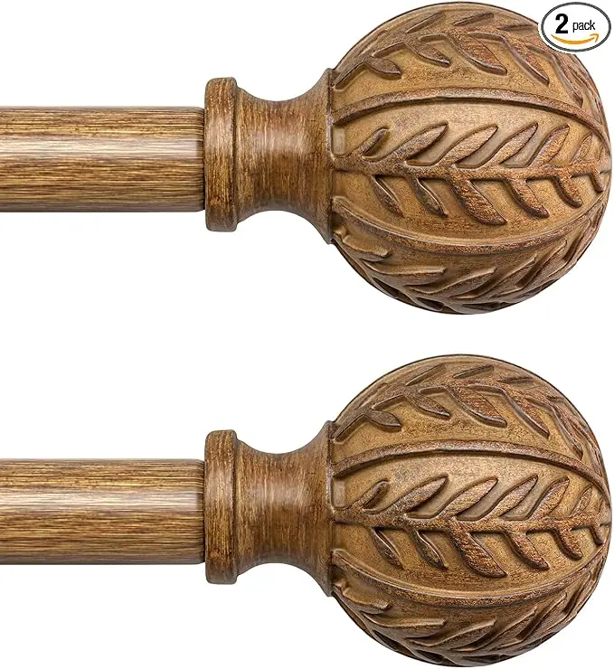 QDWIS 2 Pack Boho Wood Curtain Rods