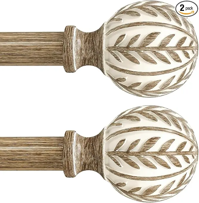 QDWIS 2 Pack Boho Wood Curtain Rods