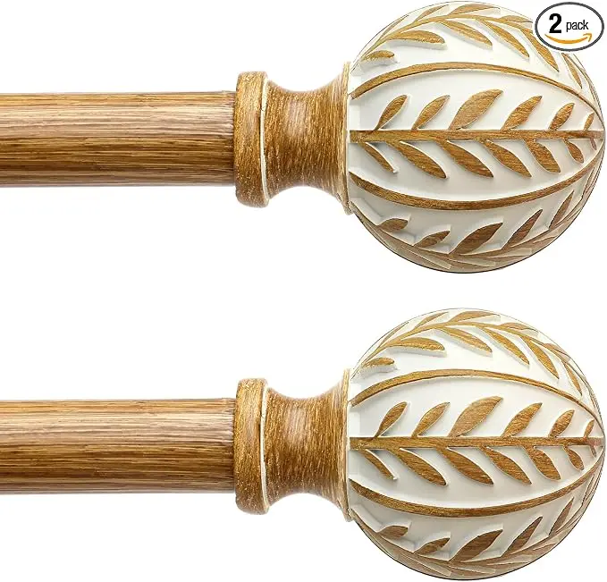 QDWIS 2 Pack Boho Wood Curtain Rods