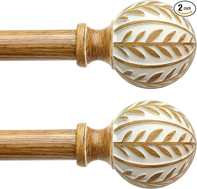 QDWIS 2 Pack Boho Wood Curtain Rods