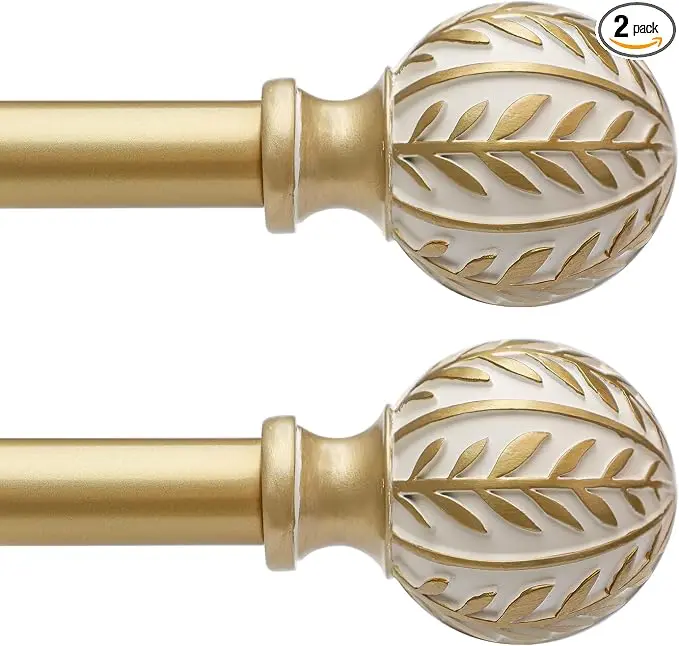 QDWIS 2 Pack Gold Curtain Rods for Windows 28 to 48 inch, Rustic Decorative