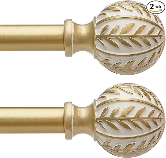 QDWIS 2 Pack Gold Curtain Rods for Windows 48 to 84 inch, Rustic Decorative