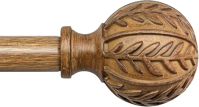 QDWIS Boho Wood Curtain Rods for Windows 48 to 84 inch, Rustic Decorative