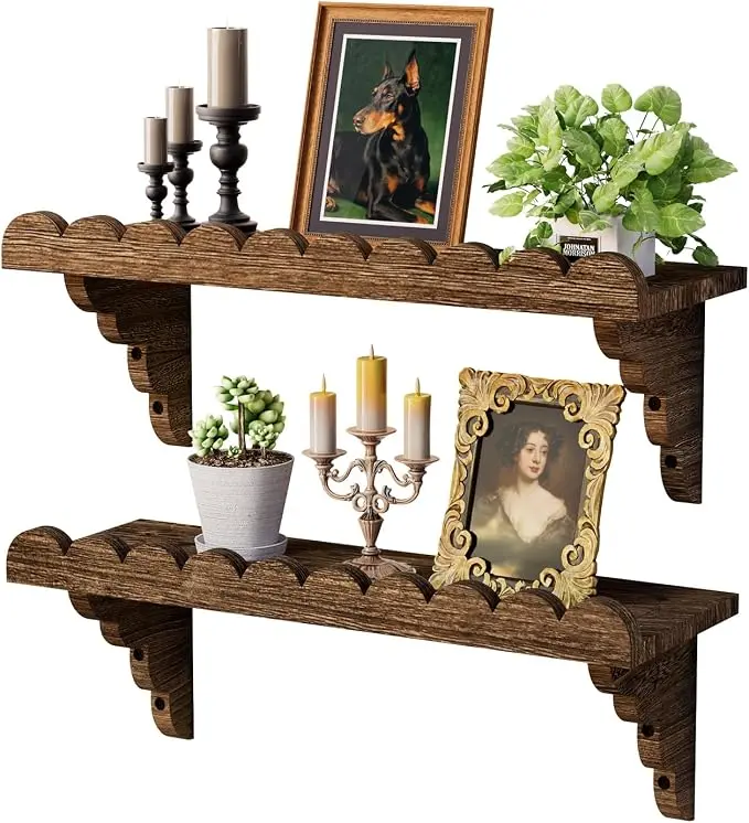 QsQueen Scalloped Wood Wall Shelf – 17 Inch Floating Shelf
