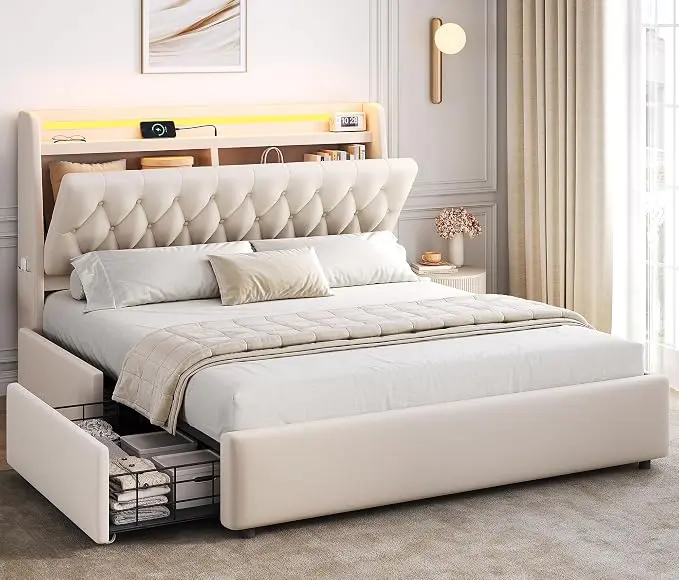Queen LED Velvet Bed Frame