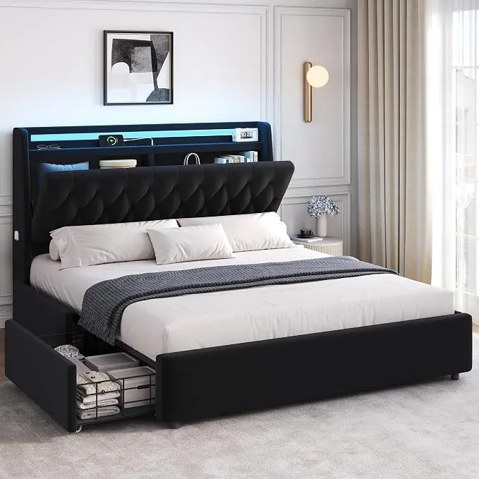 Queen LED Velvet Bed Frame