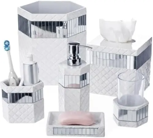 Quilted Mirror 6 Piece Bathroom Accessories Set