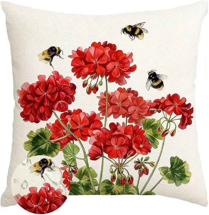 RABUSOFA Spring Summer Outdoor Geranium Pillow Cover 18x18 Waterproof
