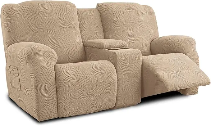 Recliner Loveseat Covers with Console, 6-Piece Stretch Geometric Strokes