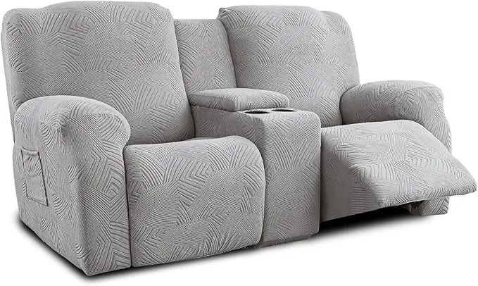 Recliner Loveseat Covers with Console, Stretch Geometric Strokes Jacquard