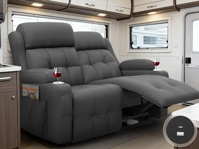 Reclining Loveseat with Pebble Texture Fabric, Loveseat Recliner with USB/Type
