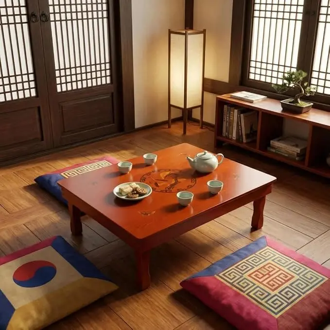 Rectangle 90X75cm Korean Coffee Table Folding Leg Asian Antique Style Living