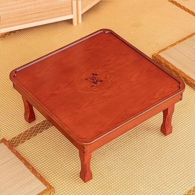 Rectangle Folding Low Coffee Table, Japanese Style Solid Wood Floor Table