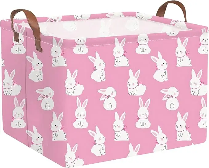 Rectangular Cute Easter basket,Easter basket empty,Storage Basket for baby Bedroom,Toy Gift Organizerm,Kids Storage Bin,Gift baskets,Easters Home Decor(Pink rabbit)