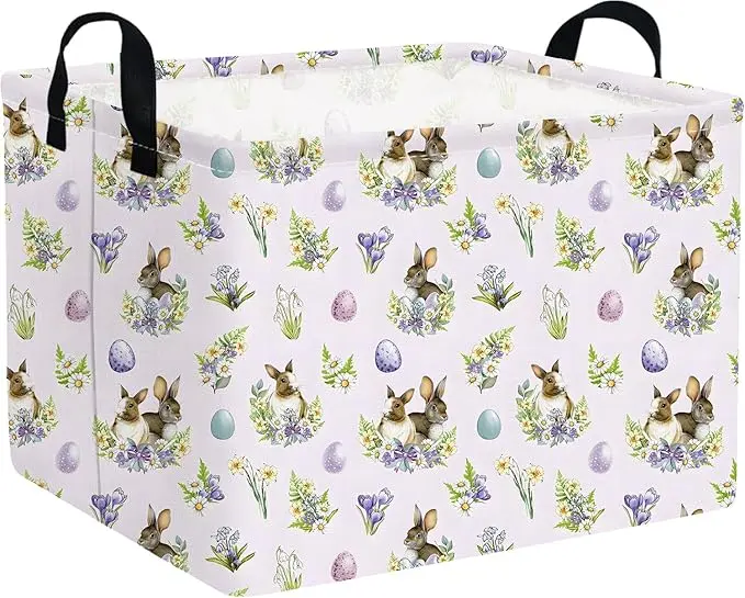 Rectangular Cute Easter basket,Easter basket empty,Storage Basket for baby Bedroom,Toy Gift Organizerm,Kids Storage Bin,Gift baskets,Easters Home Decor(Purple Easter egg)