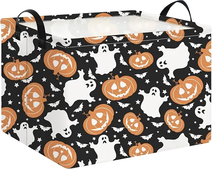 Rectangular Storage Basket Empty,Cute Storage Bin with Handles,Room Decor,Gift Basket,Book Box(Black Halloween Basket)