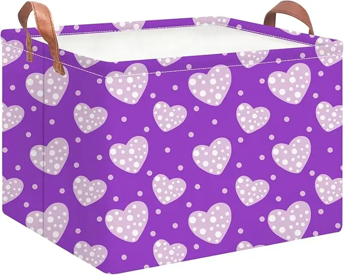 Rectangular Storage Basket Empty,Storage Bin with Handles,Room Decor,Gift Basket,Book Box(Purple Love)
