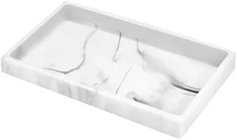 Resin Bathroom Vanity Tray Countertop Organizer, M, Marble White