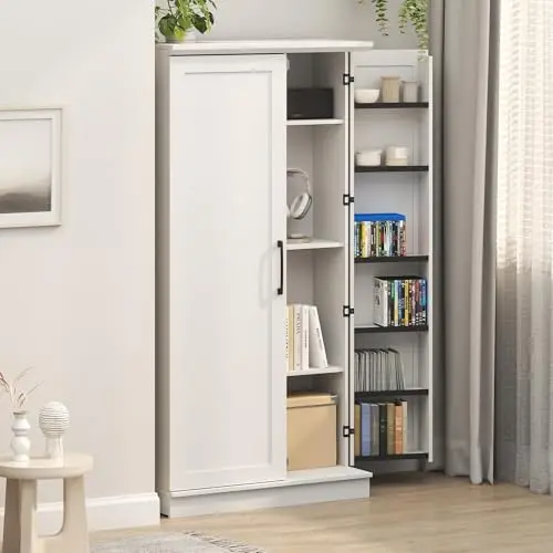 Robin Storage Cabinet, 4-Tier Pantry Cabinet, Plain White