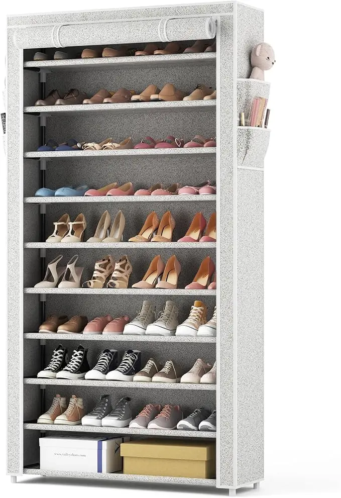 ROJASOP 10 Tier Shoe Rack with Covers Large Capacity Stackable Tall Shoe Shelf