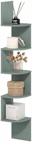 Rossi 5-Tier Corner Floating Book Shelves for Wall, Sage Green