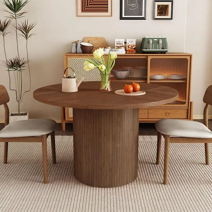 Round Dining Table for 4, Modern Farmhouse Kitchen Table, 47 Inch Small Circle