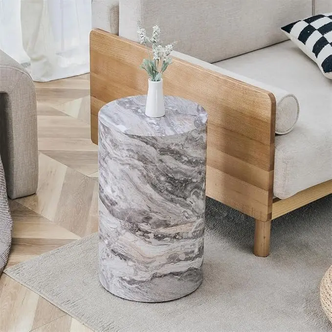Round End Table Living Room Table, Faux Marble Sofa Couch Side Table, Bedside