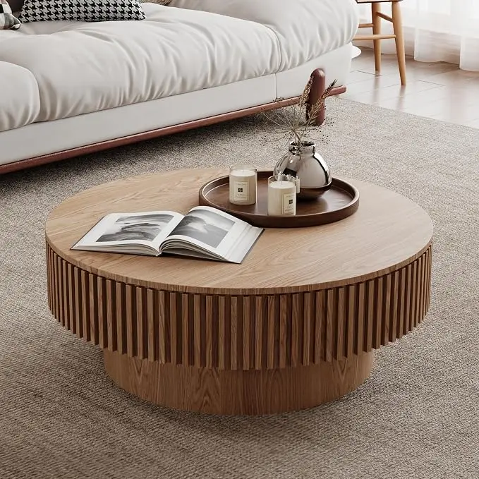 Round Fluted Coffee Table with Storage,31.5" Lift Top Center Table