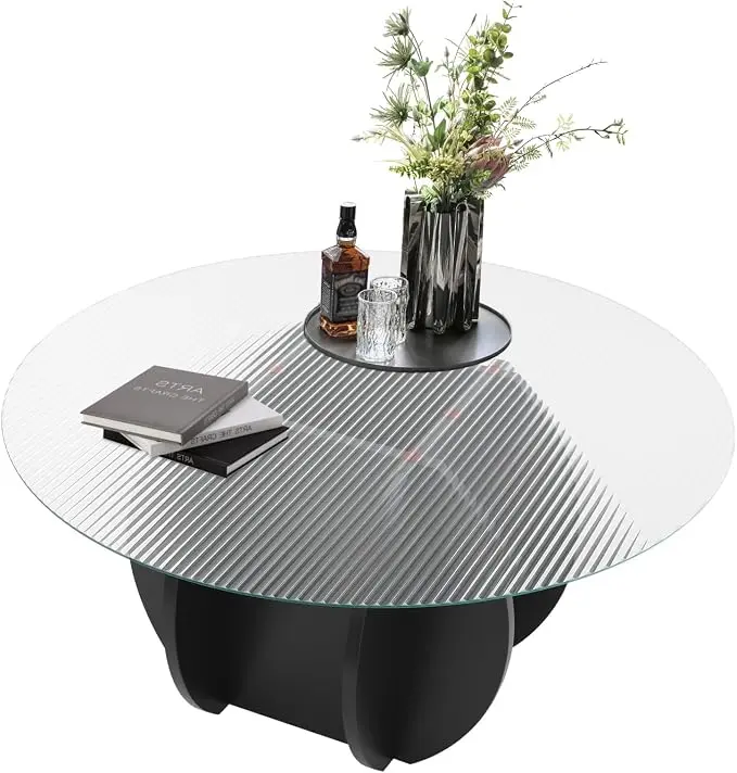 Round Glass Coffee Table for Living Room