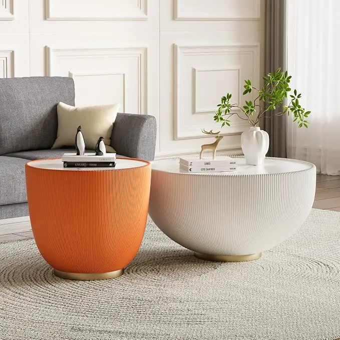 Round Marble Coffee Table Set of 2, 2 Piece Coffee Table and End Table