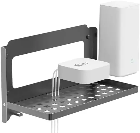 Router Shelf with Hooks & Magnetic Catch - Wall Mount Folding Shelf