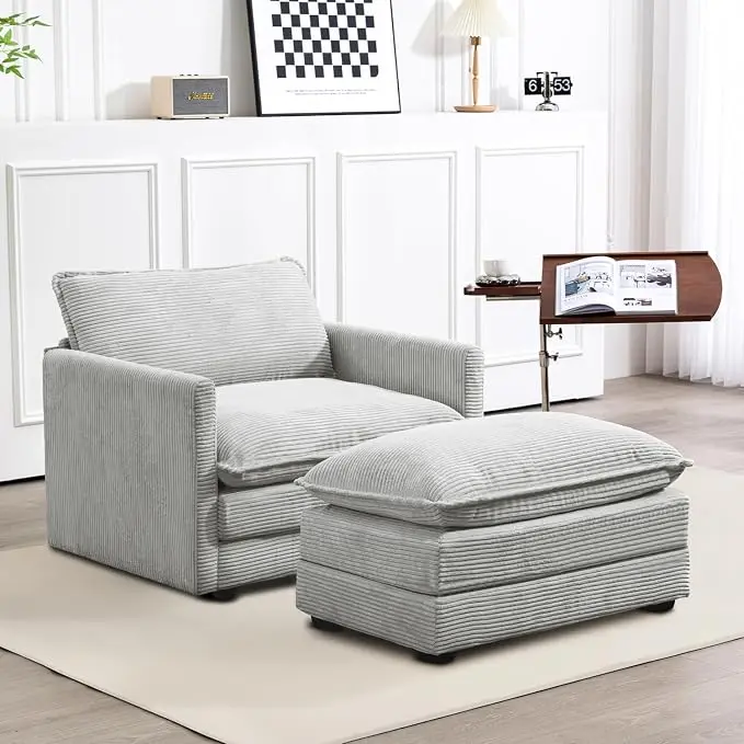 ROWHY Single Armchair with Ottoman, Modern Corduroy Cloud Couch with