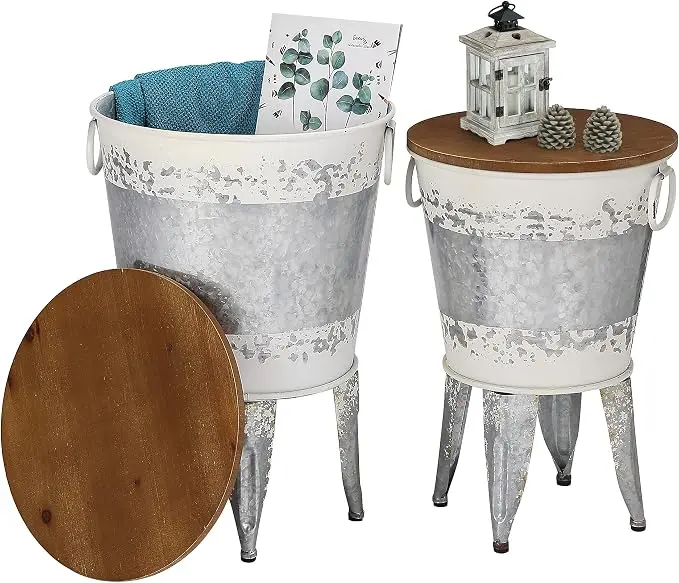 RUSTOWN Farmhouse Accent End Table, Rustic Antique Galvanized Side Coffee or