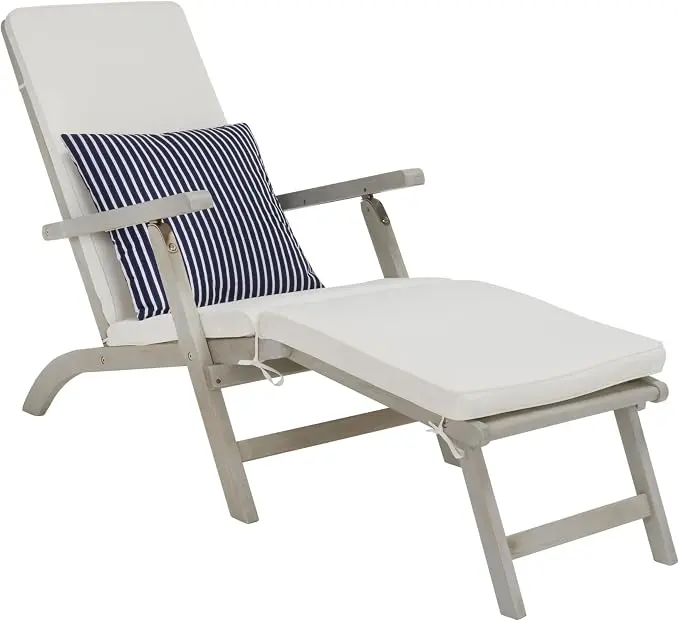 SAFAVIEH Outdoor Collection Palmdale Grey Solid Wood/Beige Cushion