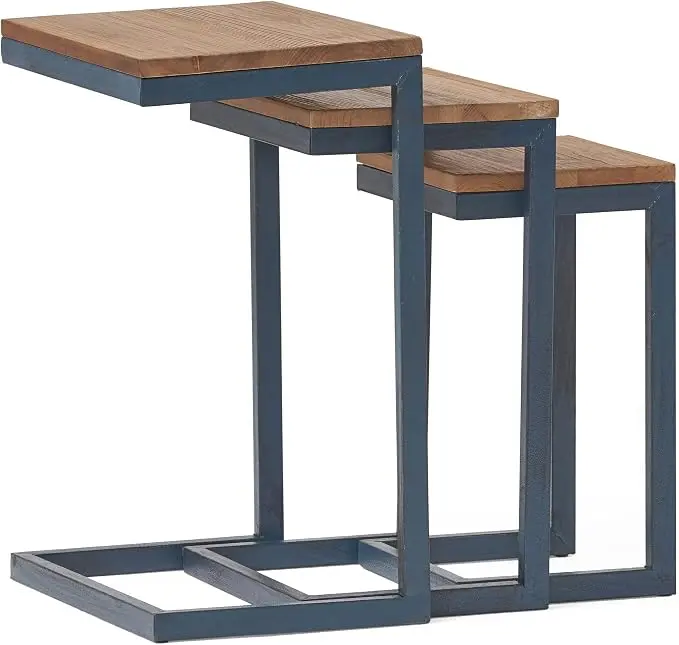 Savannah Fir Wood and Iron Nesting Side Tables