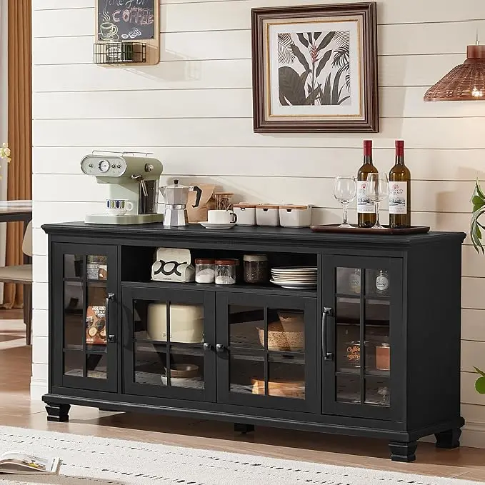 SAVOR LIFE Large Black Sideboard Buffet Cabinet