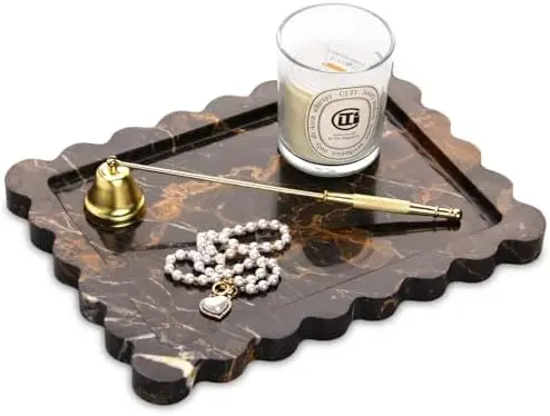 Scalloped Marble Decorative Tray, Black Gold, 10.8 * 8