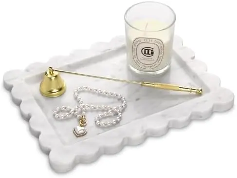 Scalloped Marble Decorative Tray, Carrara White, 10.8 * 8