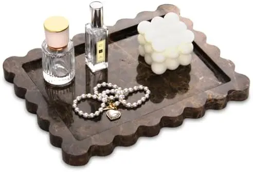 Scalloped Marble Decorative Tray, Light Emperador, 10.8 * 8