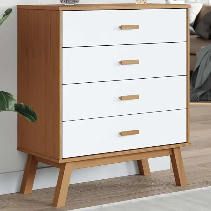 Scandinavian Drawer Cabinet in White and Brown