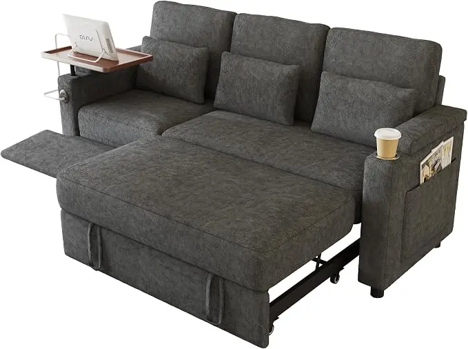 Sectional Sleeper Sofa with Pull Out Couch and Reclining Chair, Modern 3-in-1