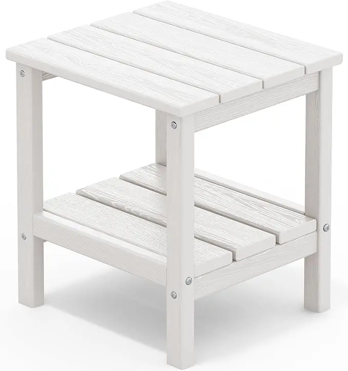 SERWALL 2-Tier HDPE Outdoor Side Table, Weatherproof Rectangular Adirondack