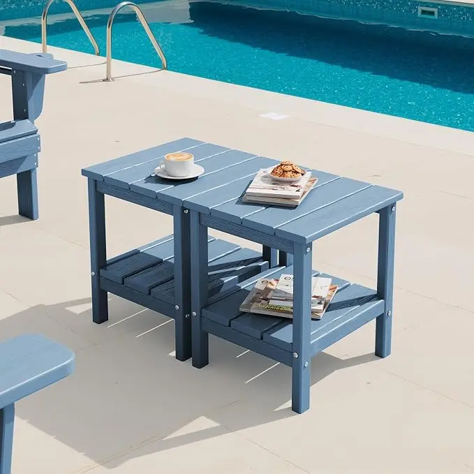 SERWALL 2-Tier HDPE Outdoor Side Tables Set of 2, Weatherproof Rectangular