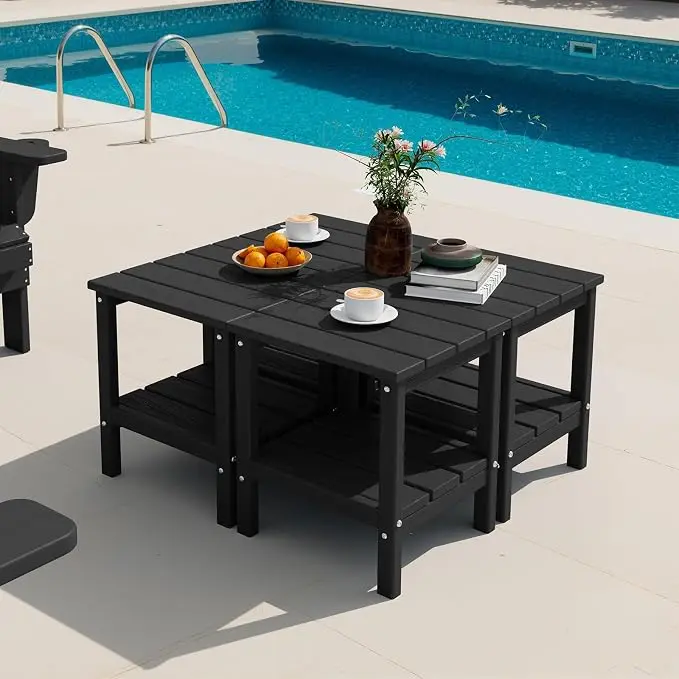 SERWALL 2-Tier HDPE Outdoor Side Tables Set of 4, Weatherproof Rectangular