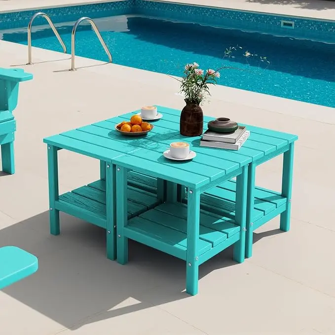 SERWALL 2-Tier HDPE Outdoor Side Tables Set of 4, Weatherproof Rectangular
